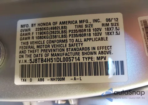 2013 Acura Rdx from USA, damaged, VIN 5J8TB4H51DL005714